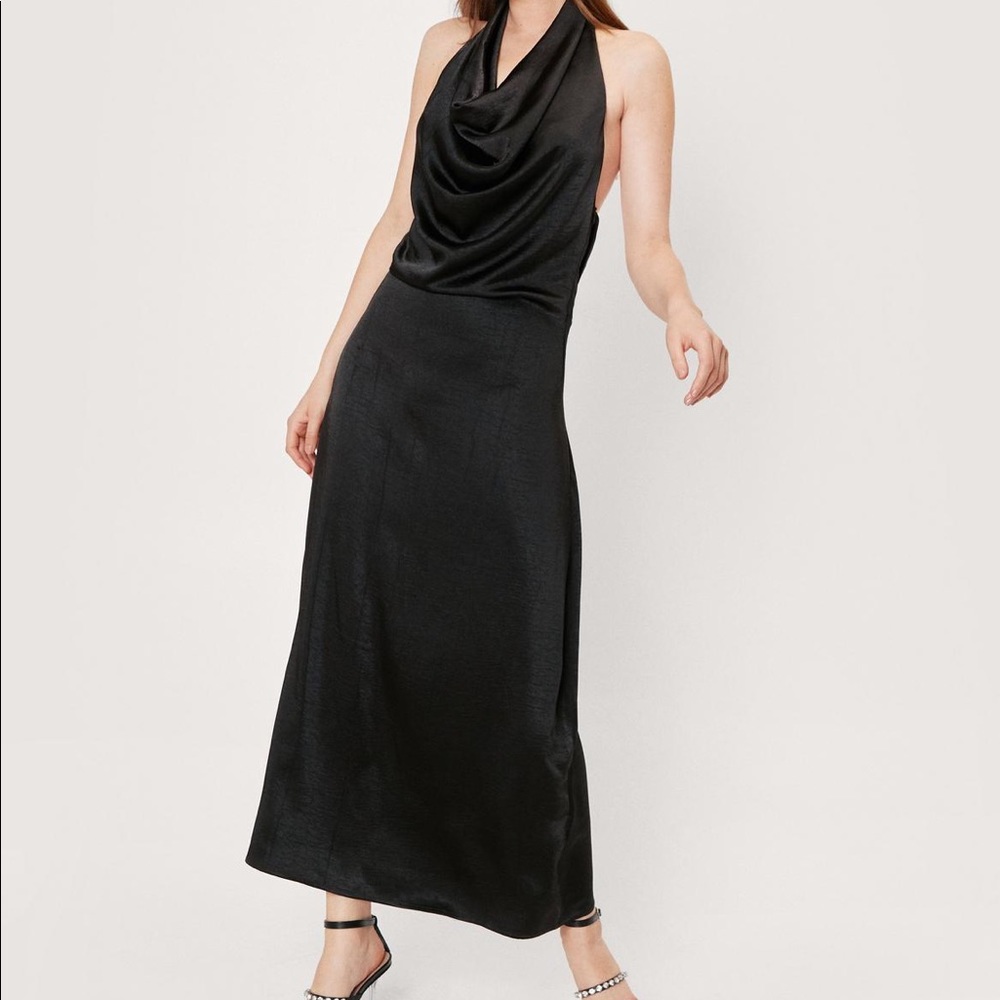 Slinky Cowneck Blackless Maxi Dress